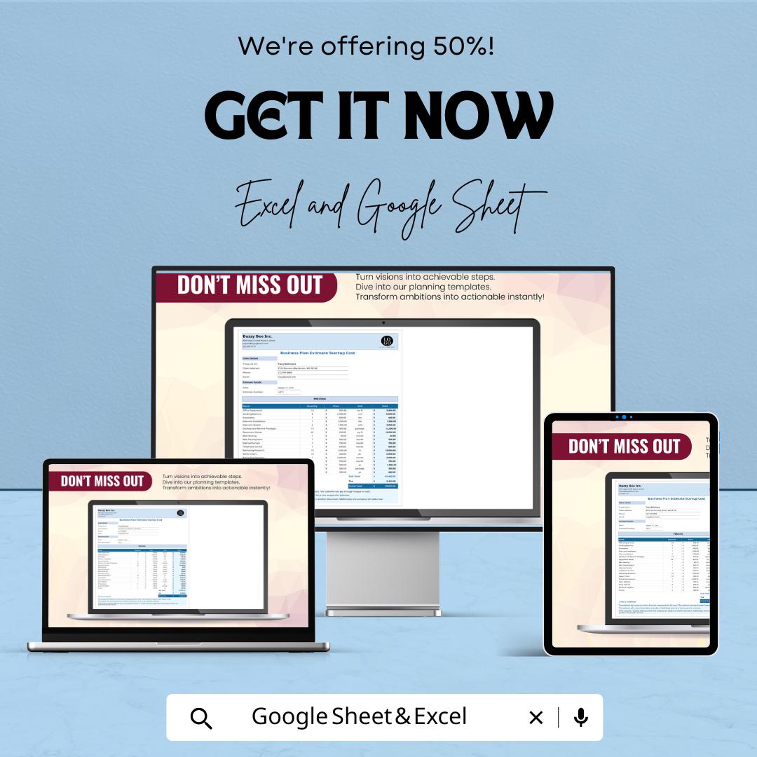 Business Plan Estimate Start-up Costs Template | Google Sheets & Excel Business Planner | Start-up Cost sheet | Financial Budget Template