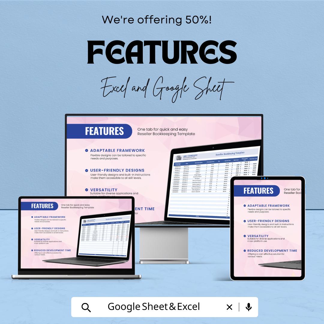 Reseller Bookkeeping Template - Google Sheet , Sales, and Profit Tracking | Accounting Dashboard for Resellers | Inventory Management