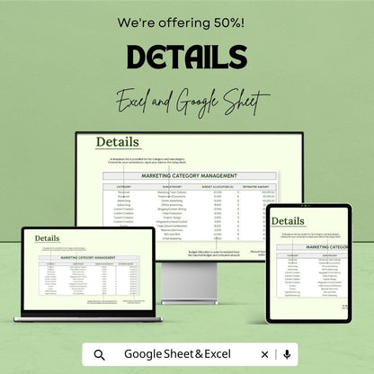 IT Marketing Budget Template | Excel & Google Sheets | IT Budget Planner | Marketing Expense Tracker | Editable Business Budget Spreadsheet