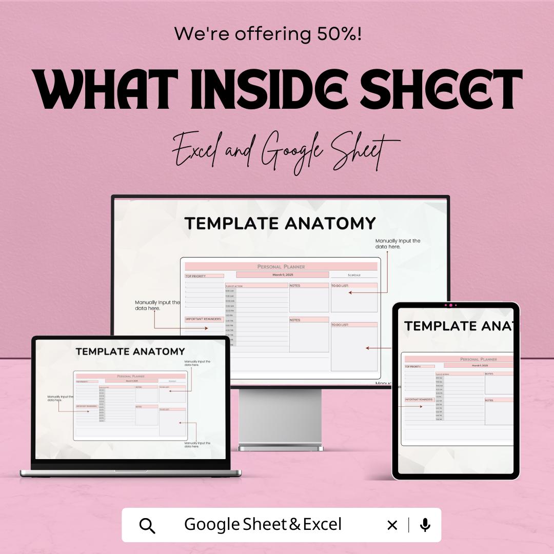 Personal Planner Template |  Productivity Planner | To Do List Task Organizer Digital Planning Sheet