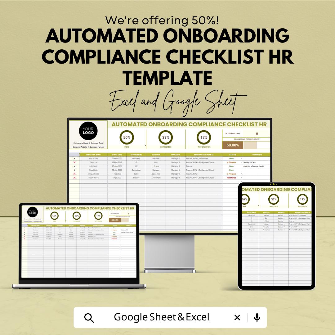 Automated Onboarding Compliance Checklist HR Template |HR Compliance Dashboard | New Hire Checklist