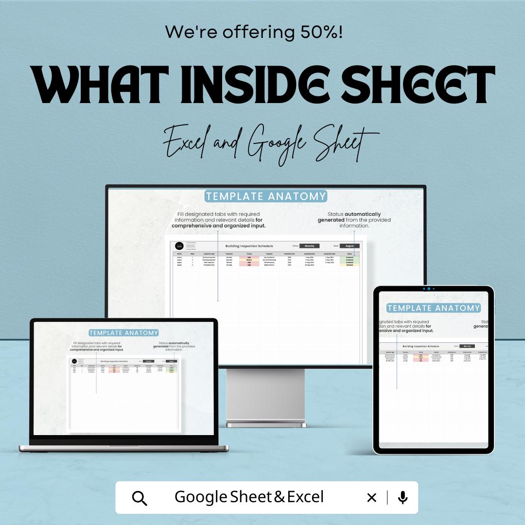 Operations Building Inspection Schedule Template | Inspection Tracker Spreadsheet | Excel & Google Sheets