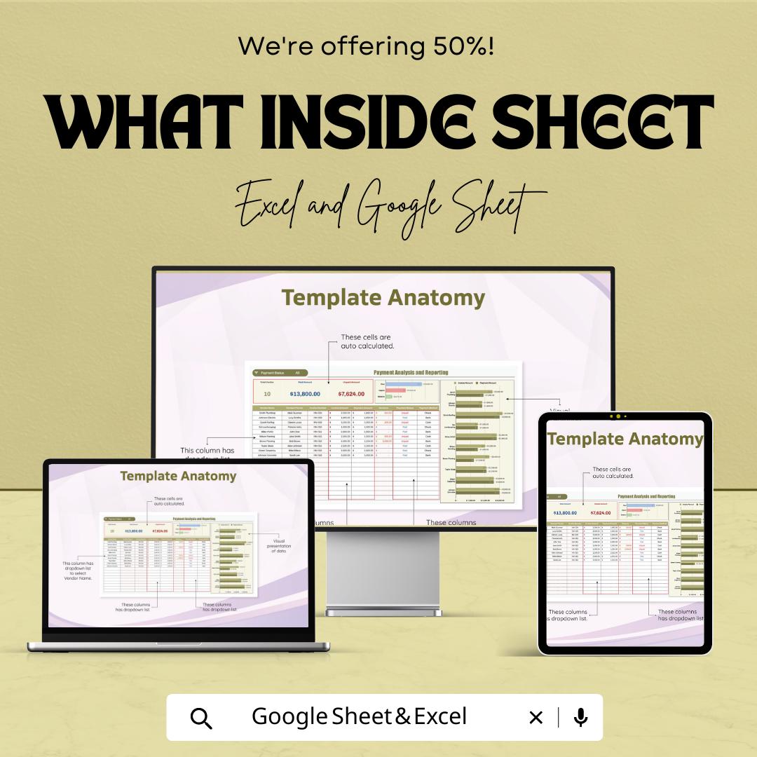 Payment Analysis and Reporting Template,  Vendor Payment Tracker, Financial Dashboard, Invoice Tracking, Business Finance Tool