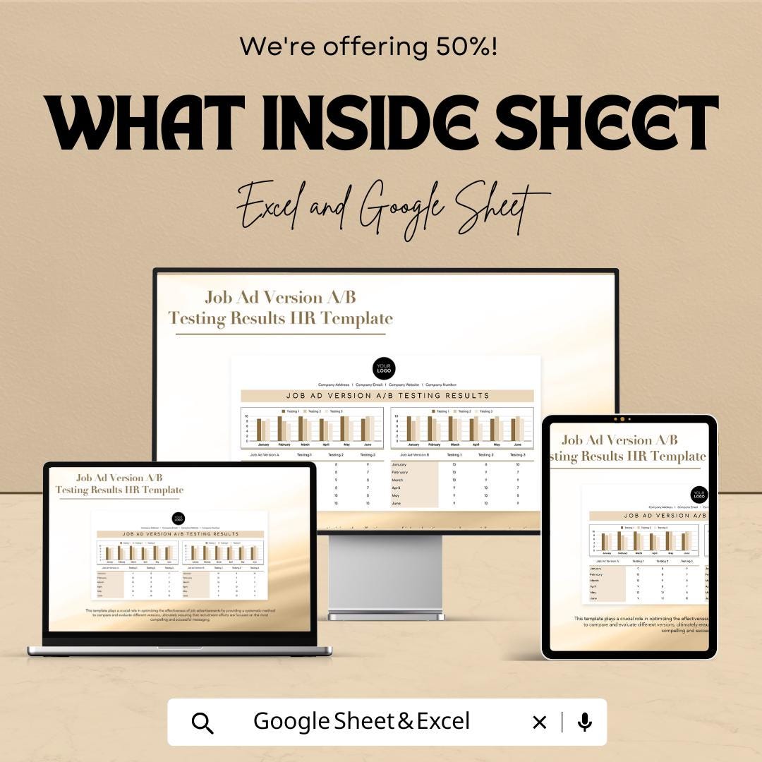 Job Ad A/B Testing Results Template | HR Recruitment Template | Job Ad Performance Tracker | Excel & Google Sheets HR Template |