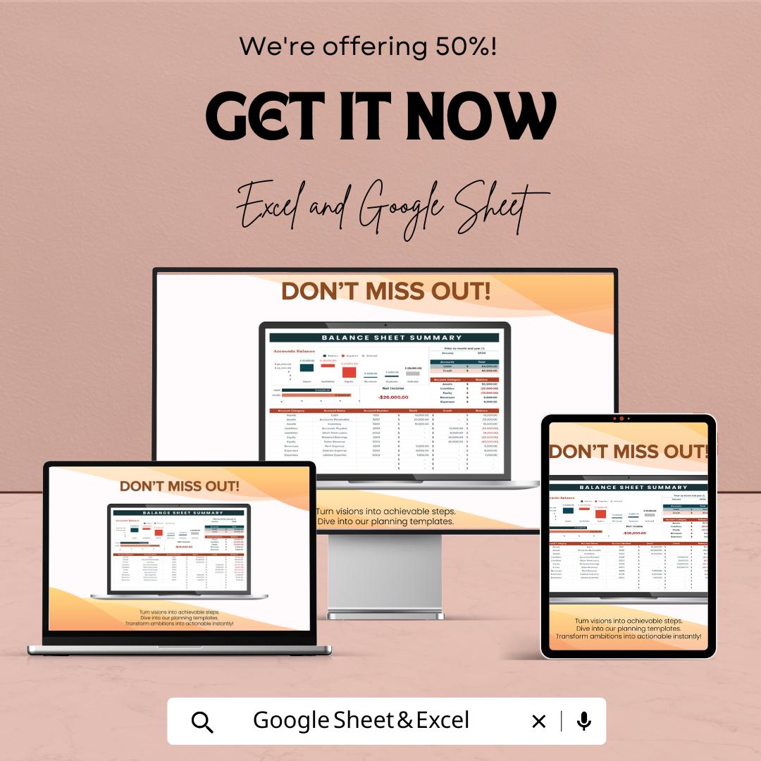 Finance Accounts Balancing Tool Template |  Balance Sheet Summary Template | Accounting Tracker | Financial Management Spreadsheet