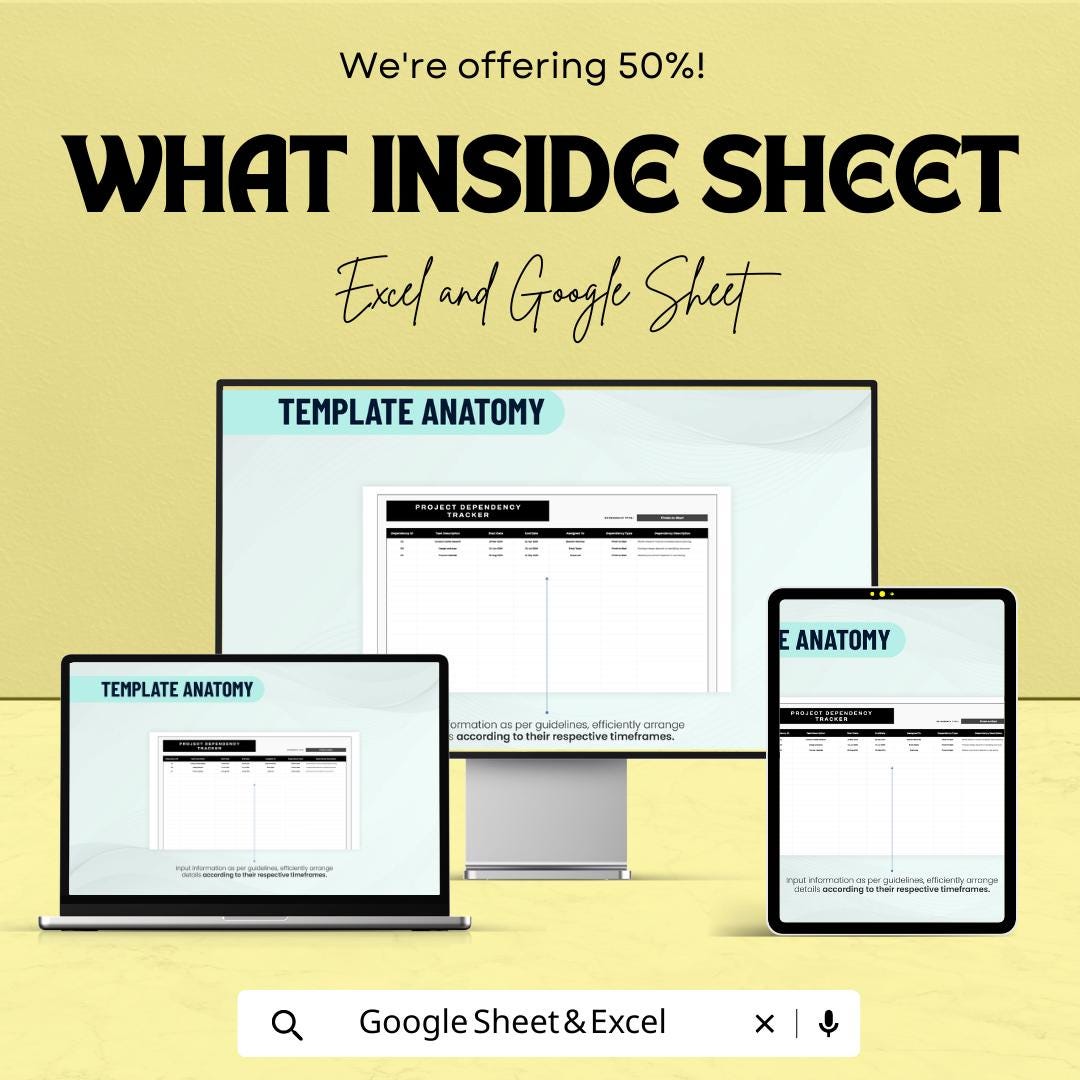 Project Dependency Tracker Template | Task Dependency Log | Project Management Spreadsheet | Excel & Google Sheets Planner