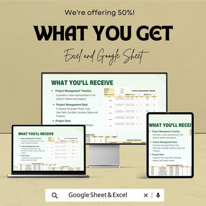Project Management Timeline Sheet | Excel & Google Sheets Template for Efficient Project Planning and Tracking | Task and Milestone Tracker