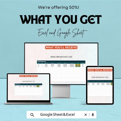 Administration Corporate Email Broadcast Log Template | Email Tracking Spreadsheet | Campaign Log | Business Communication