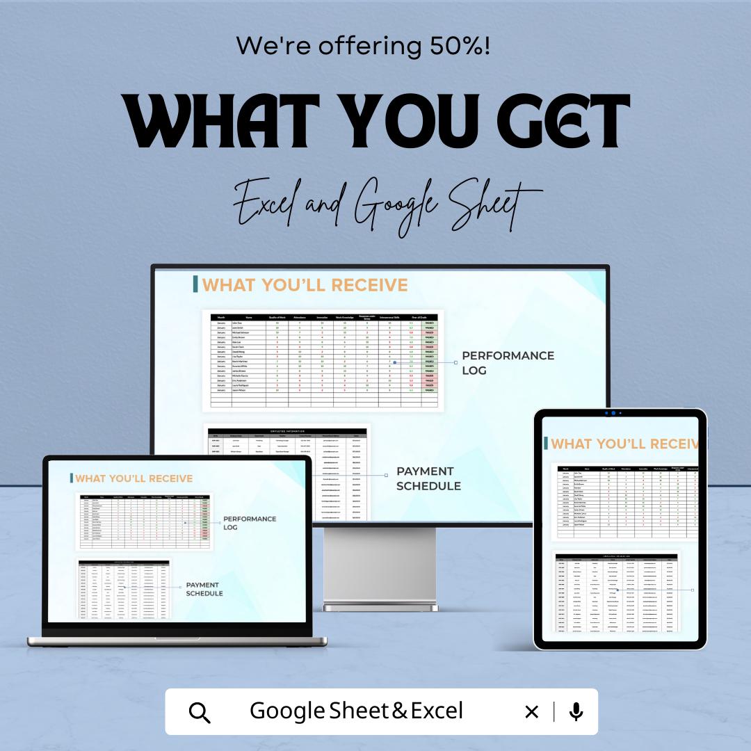 Startup Employee Performance Review Template | Excel & Google Sheets | Employee Evaluation Form | Performance Review Tracker