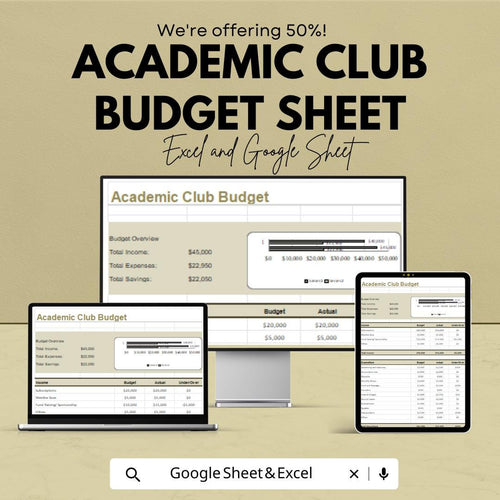 Academic Club Budget Sheet | Editable Excel & Google Sheets Template | School Club Finance Tracker | Budget Planner for Students