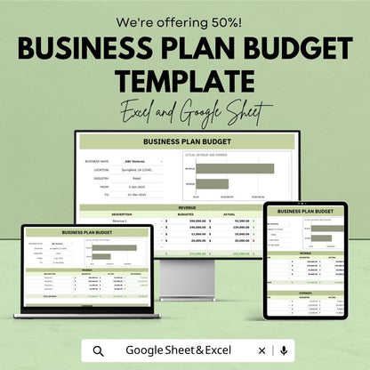 Business Plan Budget Template | Business Budget Spreadsheet | Financial Planning Tool | Revenue and Expense Tracker | Startup Budget Planner
