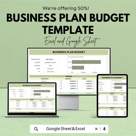 Business Plan Budget Template | Business Budget Spreadsheet | Financial Planning Tool | Revenue and Expense Tracker | Startup Budget Planner