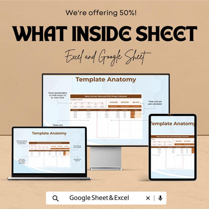 Sales Contract Value and Profit Margin Calculator Template, , Profit Tracker, Contract Value Spreadsheet, Business Profit Tool