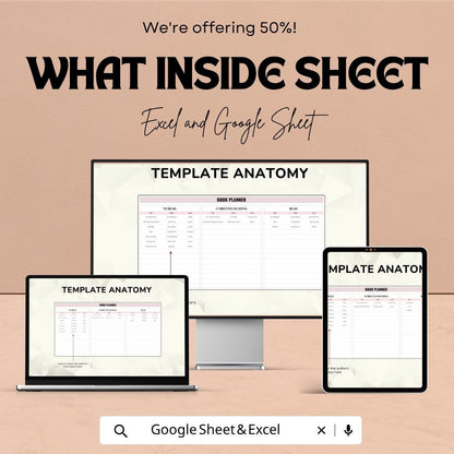 Book Planner Template | Reading Tracker Spreadsheet | Book Journal | TBR List Organizer | Google Sheets & Excel | Reading Log |
