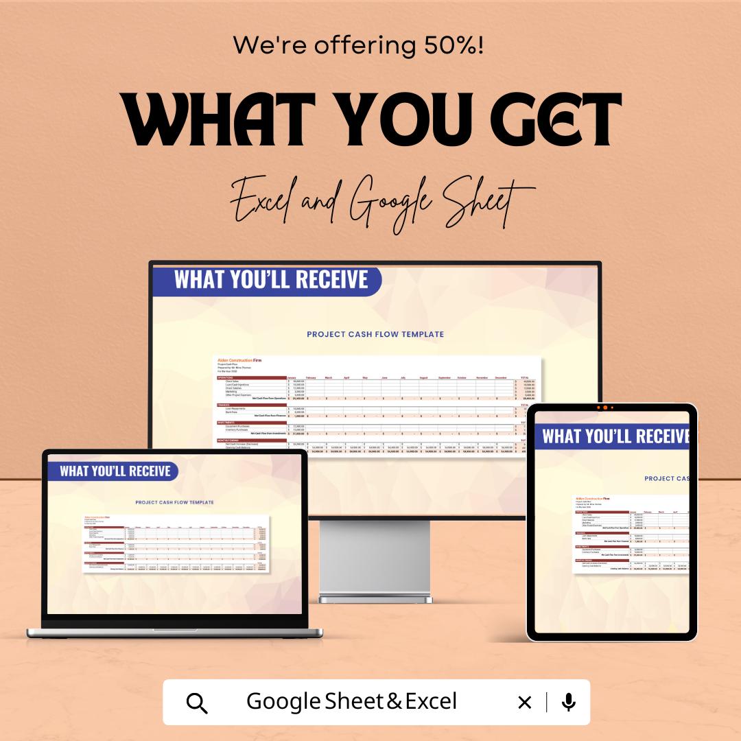 Project Cash Flow Sheet | Excel & Google Sheets Template | Cash Flow Tracker | Business Finance Planner | Instant Download