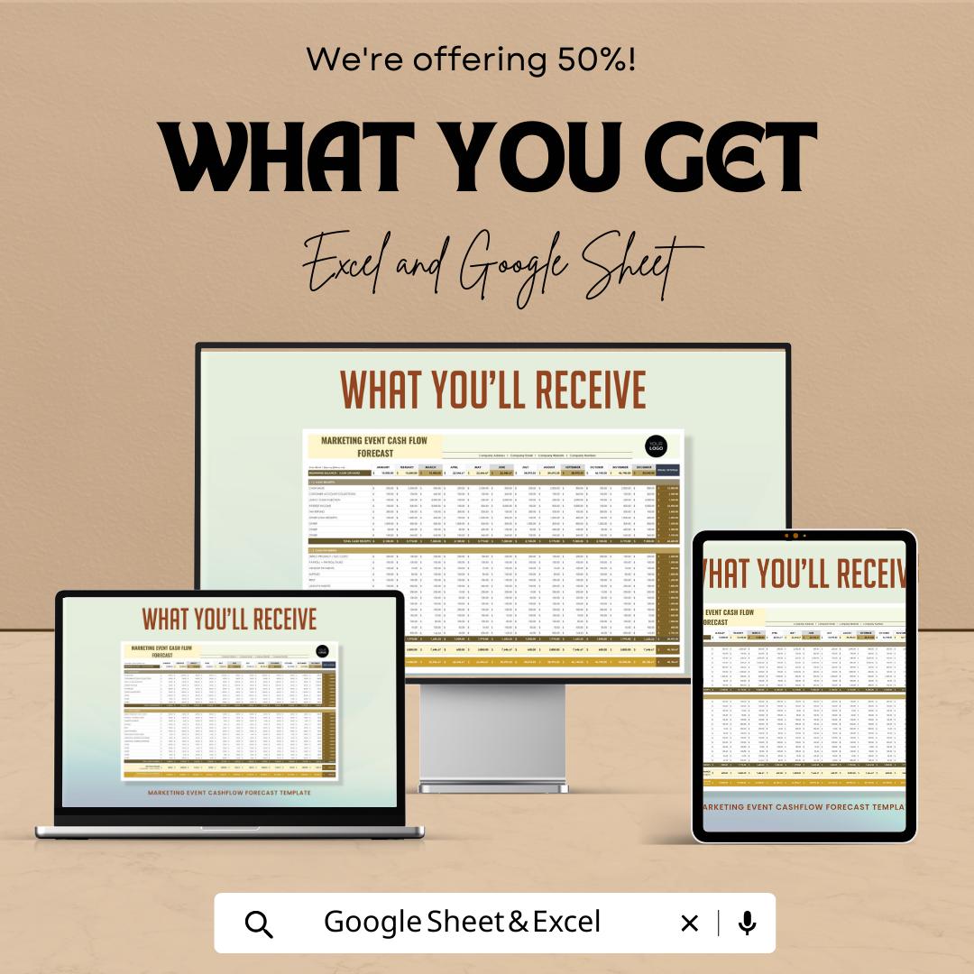 Marketing Event Cash Flow Forecast Template , Event Budget Planner Spreadsheet, Marketing Budget Tracker, Cash Flow Planner