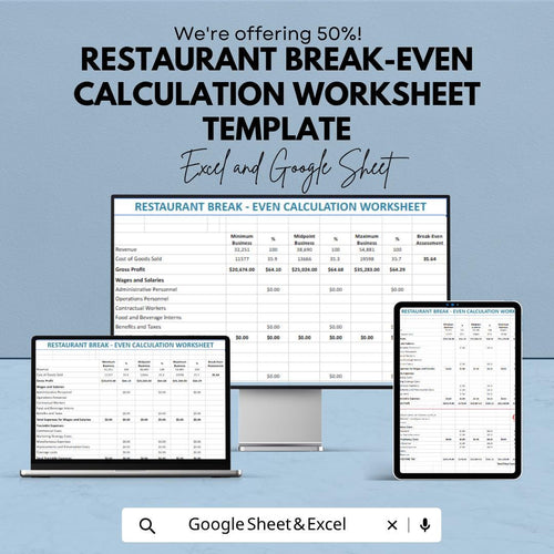 Restaurant Break Even Calculator | Food Business Financial Planner | Profit Analysis Spreadsheet | Cost & Revenue Tracker