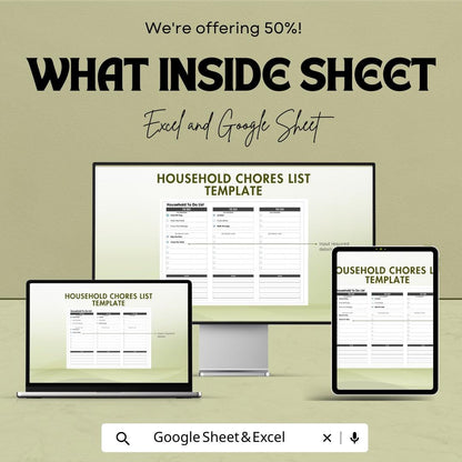 Household Chores List Sheet | Excel & Google Sheets | To-Do List, Home Management, Task Organizer