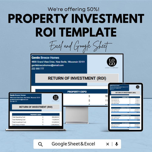Property Investment ROI Template, Real Estate ROI Calculator, Excel & Google Sheets Investment Tracker, Rental Property Analysis Spreadsheet