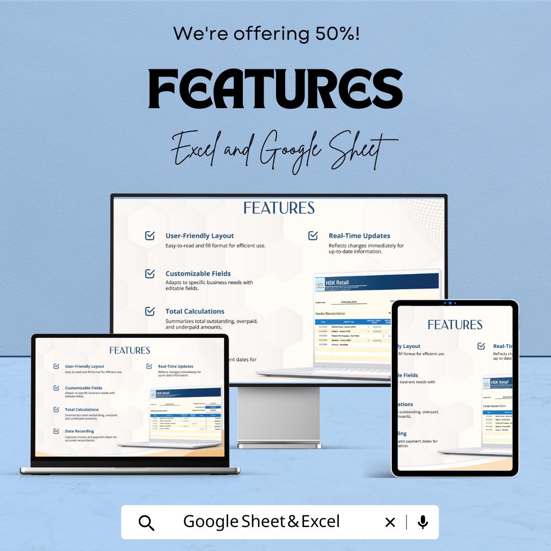 Vendor Reconciliation Template | Accounts Payable Reconciliation Spreadsheet | Supplier Statement Matching | Invoice & Payment Tracker