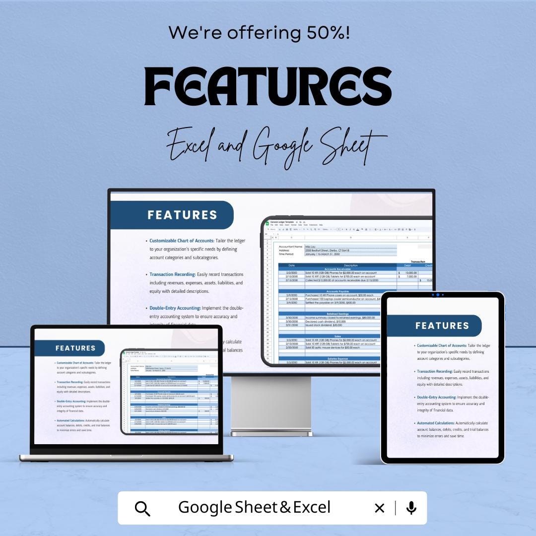 General Ledger Template | Business Finance Tracker | Double Entry Bookkeeping Template | Small Business Accounting