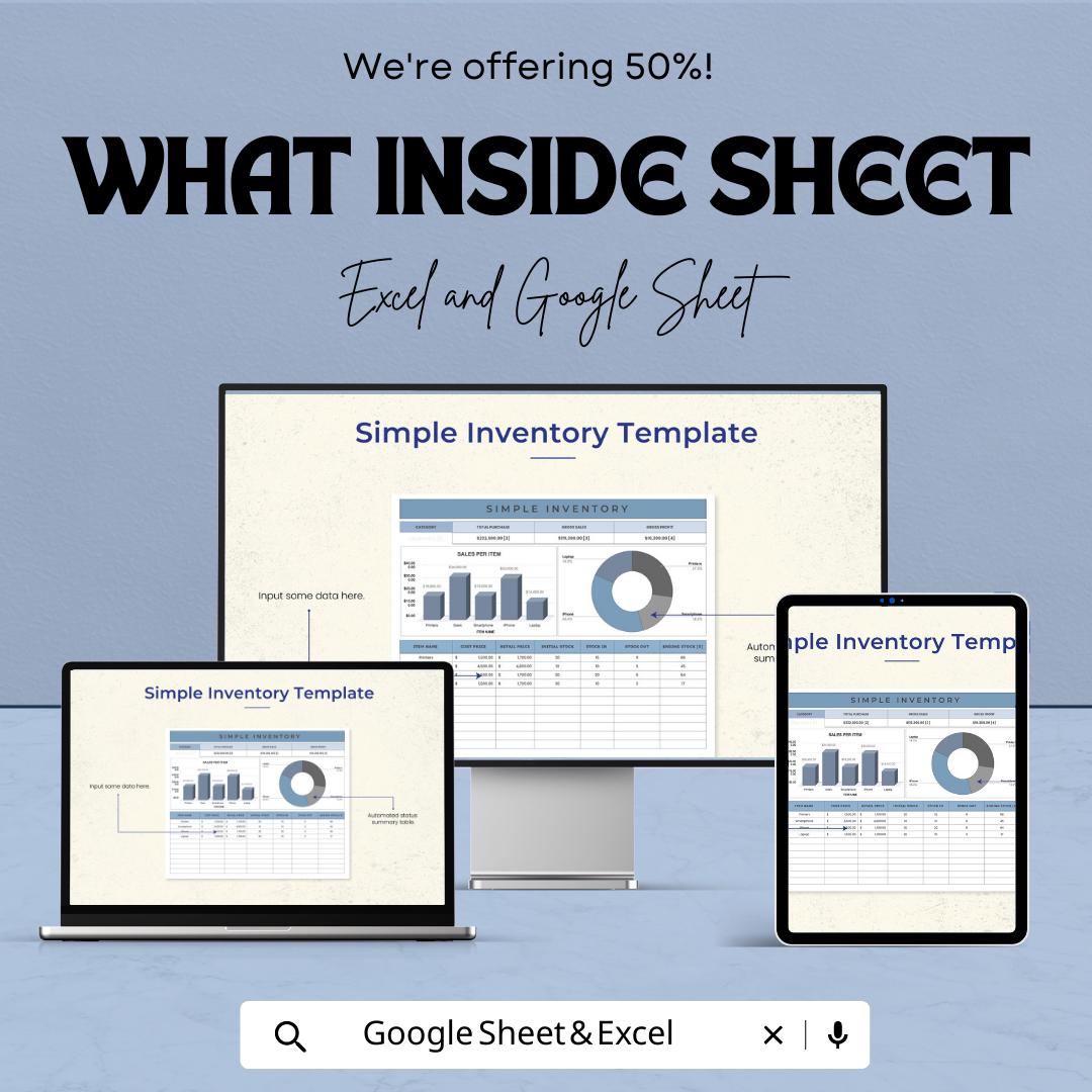Simple Inventory Template Excel & Google Sheets | Stock Tracker Spreadsheet | Inventory Management Dashboard | Small Business Inventory Log