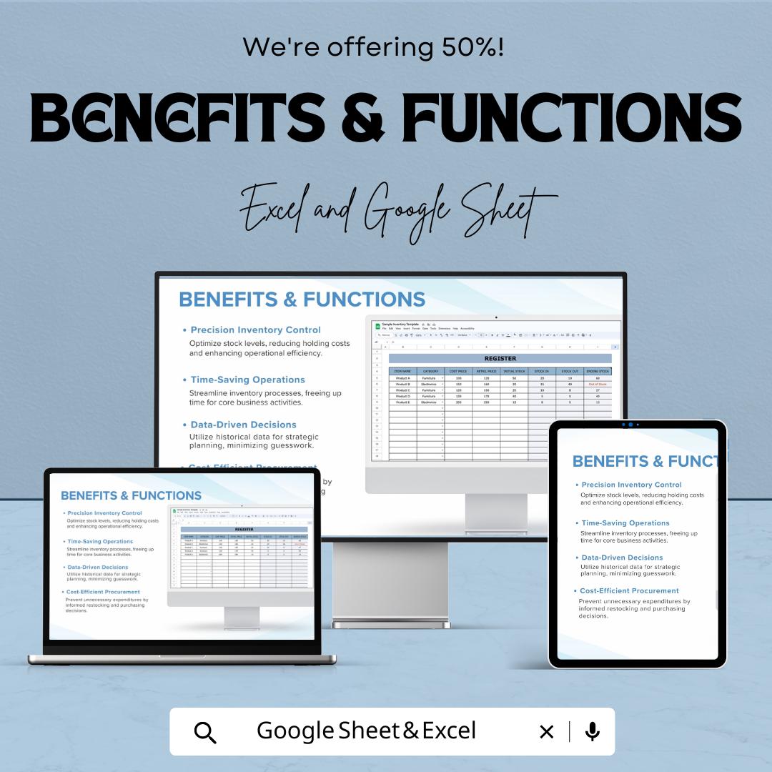 Sample Inventory Template | Excel & Google Sheets | Inventory Tracker | Stock Management | Sales Dashboard | Editable Business Spreadsheet