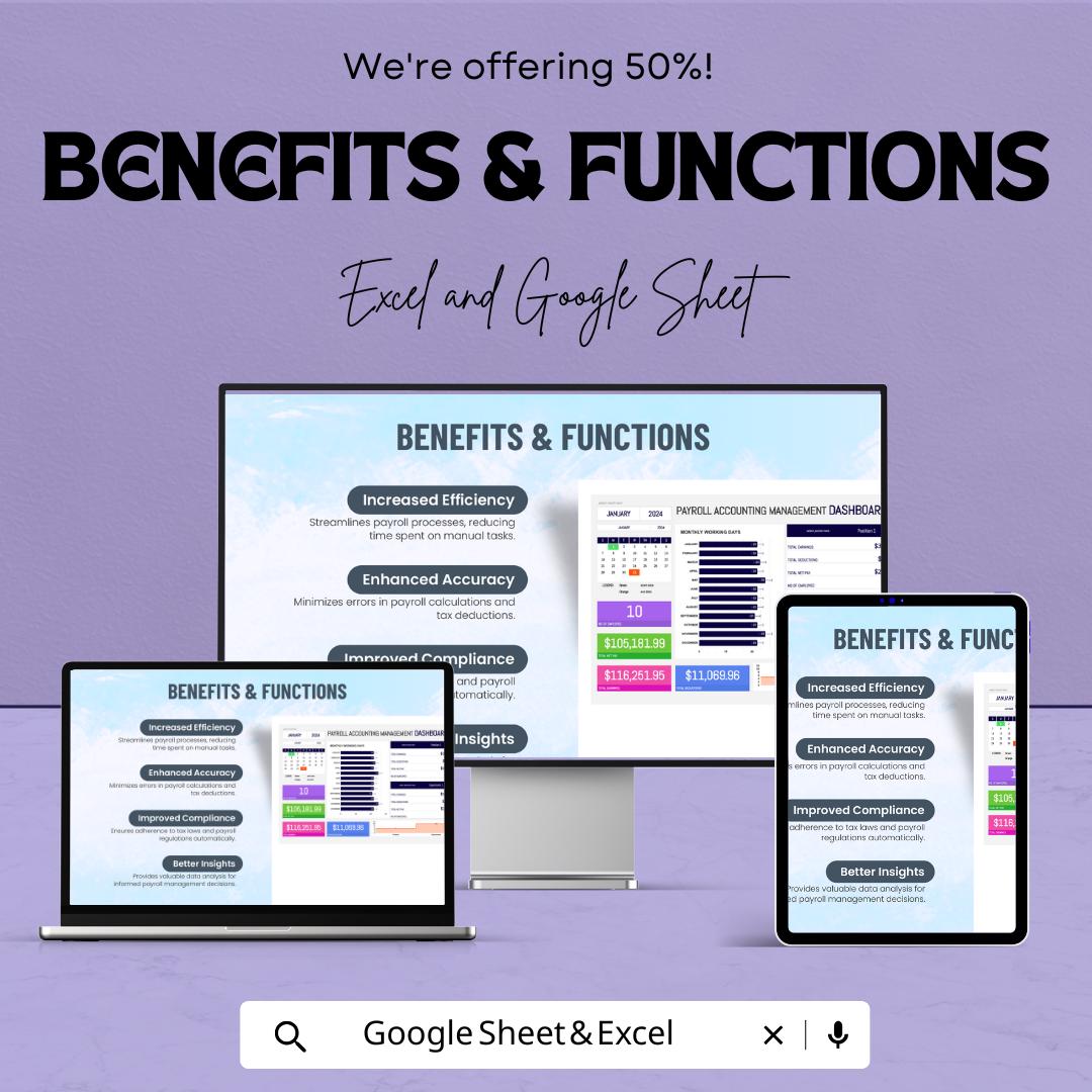 Payroll Accounting Management Dashboard | Google Sheet | Budget Tracker & Payroll Management Tool | Track Earnings, Deductions and Taxes