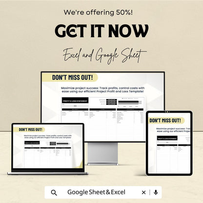 Project Profit and Loss Sheet - Excel & Google Sheets Template for Budget Tracking, Expense Management, and Profit Calculation