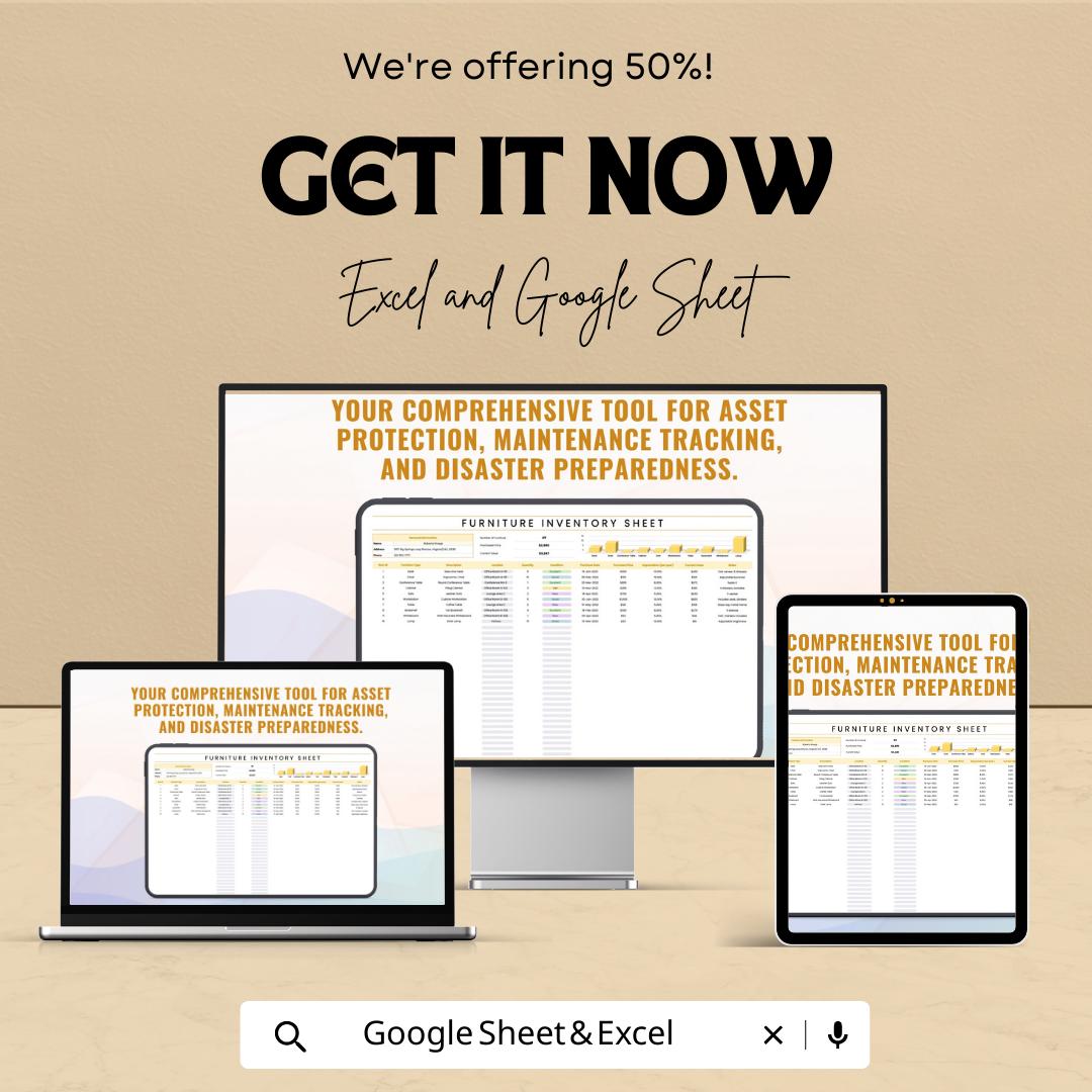 Furniture Inventory Template | Home Asset Tracker Spreadsheet | Furniture Inventory Log | Insurance & Asset Management