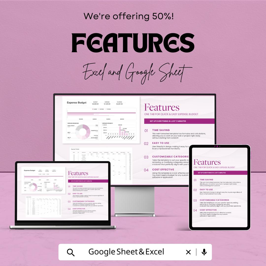 Expense Budget Template | Monthly Expense Tracker | Budget Planner Spreadsheet | Personal Finance Organizer | Business Budget Sheet