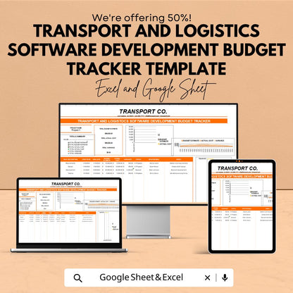 Transport & Logistics Software Development Budget Tracker | IT Project Cost Template | Excel and Google Sheets