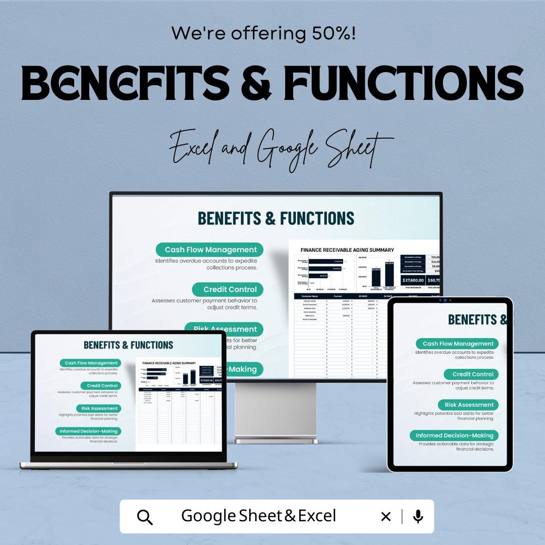 Finance Receivables Aging Summary Template, Accounts Receivable Tracker, AR Aging Report, Cash Flow Spreadsheet, Excel Google Sheets