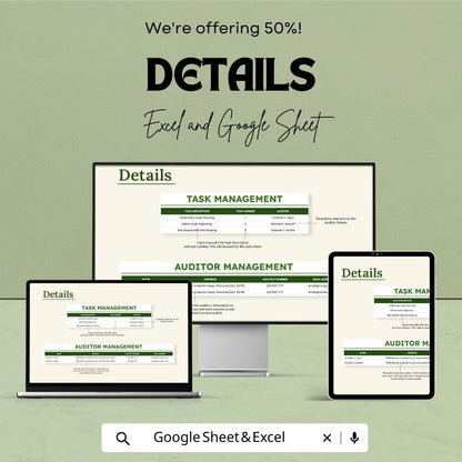 IT Audit Time Tracking Template Excel | Audit Time Tracker Spreadsheet | Internal Audit Timesheet | Audit Task Tracker