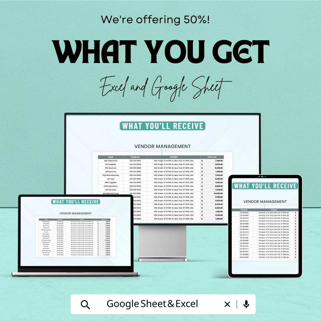 Administration Accounts Payable Template | Excel & Google Sheets | Invoice Tracking Spreadsheet | Vendor Management | Payment Schedule
