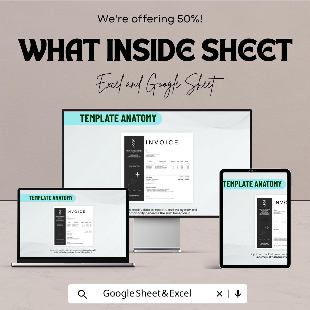 Travel Invoice Sheet | Customizable Travel Invoice Template for Agencies | Professional Google Sheets & Excel Format | Instant Download