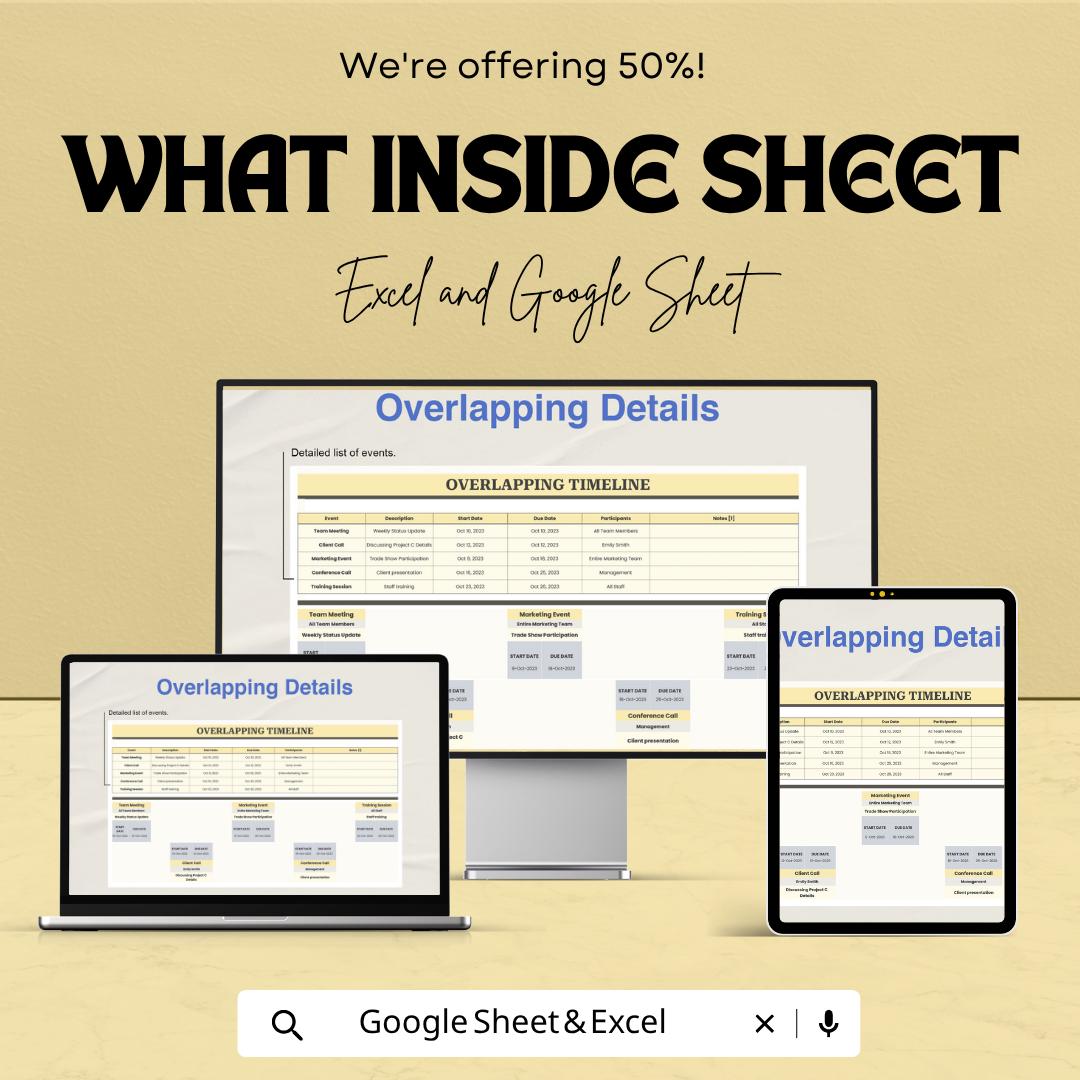 Overlapping Timeline Template | Project Timeline Spreadsheet | Gantt Chart Tracker | Excel Google Sheets | Multi Project Schedule Planner