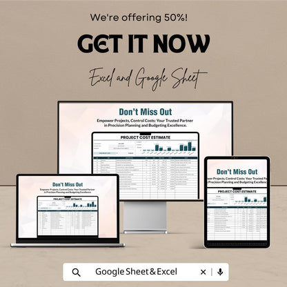 Project Cost Estimate Sheet | Excel and Google Sheets | Editable Budget & Expense Estimator | Client Cost Breakdown Template