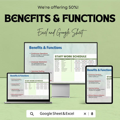 Staff Work Schedule Template | Employee Shift Planner | Staff Roster Spreadsheet | Work Schedule Planner | Weekly Staff Schedule