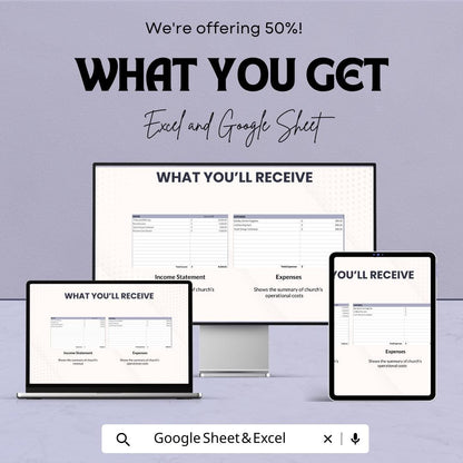 Church Financial Statement Template | Church Income and Expense Report | Monthly Financial Statement | Excel and Google Sheets Template