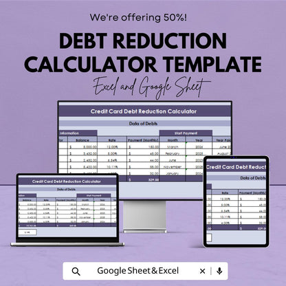 Debt Reduction Calculator Template | Credit Card Debt Tracker | Loan Payoff Spreadsheet | Debt Snowball Tool | Finance Template