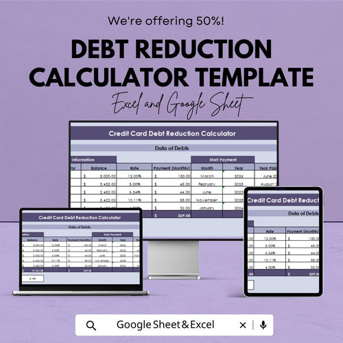 Debt Reduction Calculator Template | Credit Card Debt Tracker | Loan Payoff Spreadsheet | Debt Snowball Tool | Finance Template