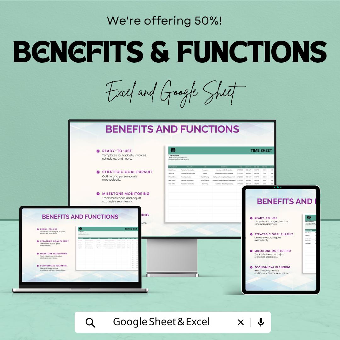Timesheet Layout Template | Employee Timesheet Spreadsheet | Work Hours Tracker Template | Payroll Time Log Sheet