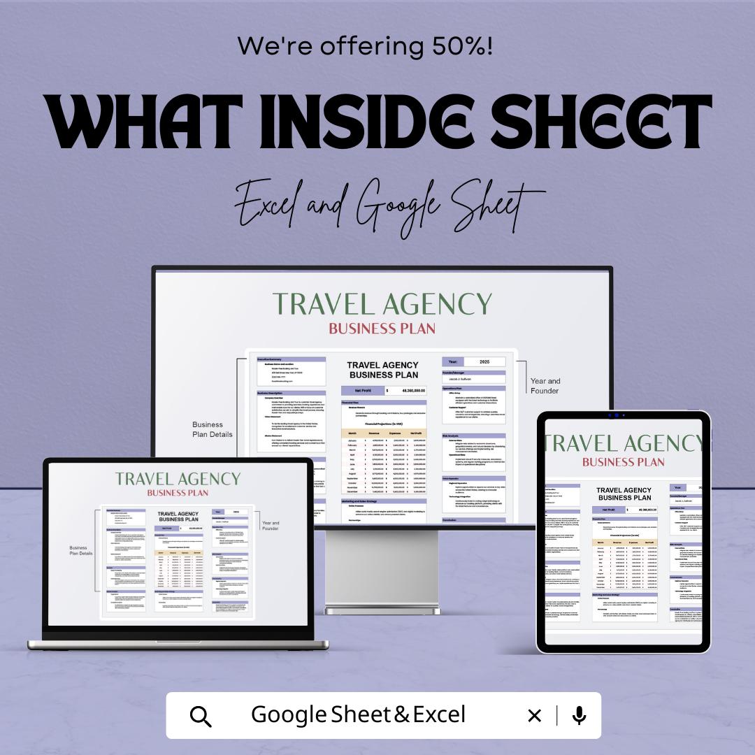 Travel Agency Business Plan Template | Excel and Google Sheets Startup Plan | Financial Projections & Strategy Dashboard