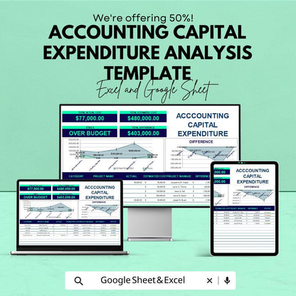 Accounting Capital Expenditure Analysis Template | CapEx Dashboard | Cost Analysis Spreadsheet | Financial Planning Template