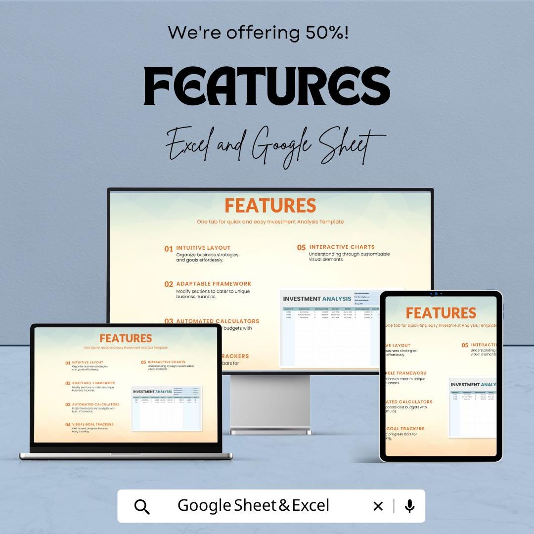 Investment Analysis Template | Investment Tracker Spreadsheet | Financial Analysis Template | Excel & Google Sheets |