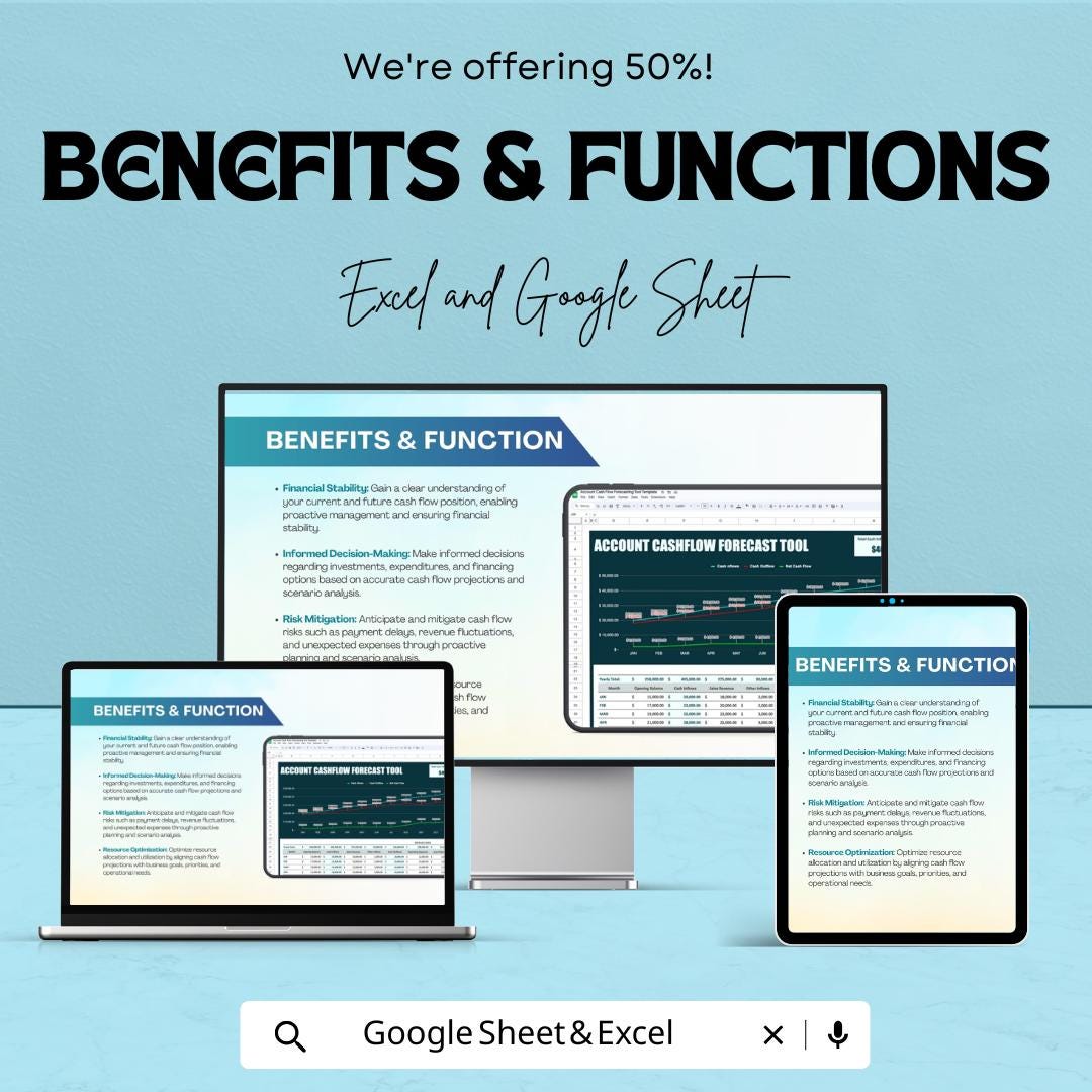 Account Cash Flow Forecasting Tool Template | Cashflow Projection Spreadsheet | Financial Forecast Planner | Budget Analysis Template