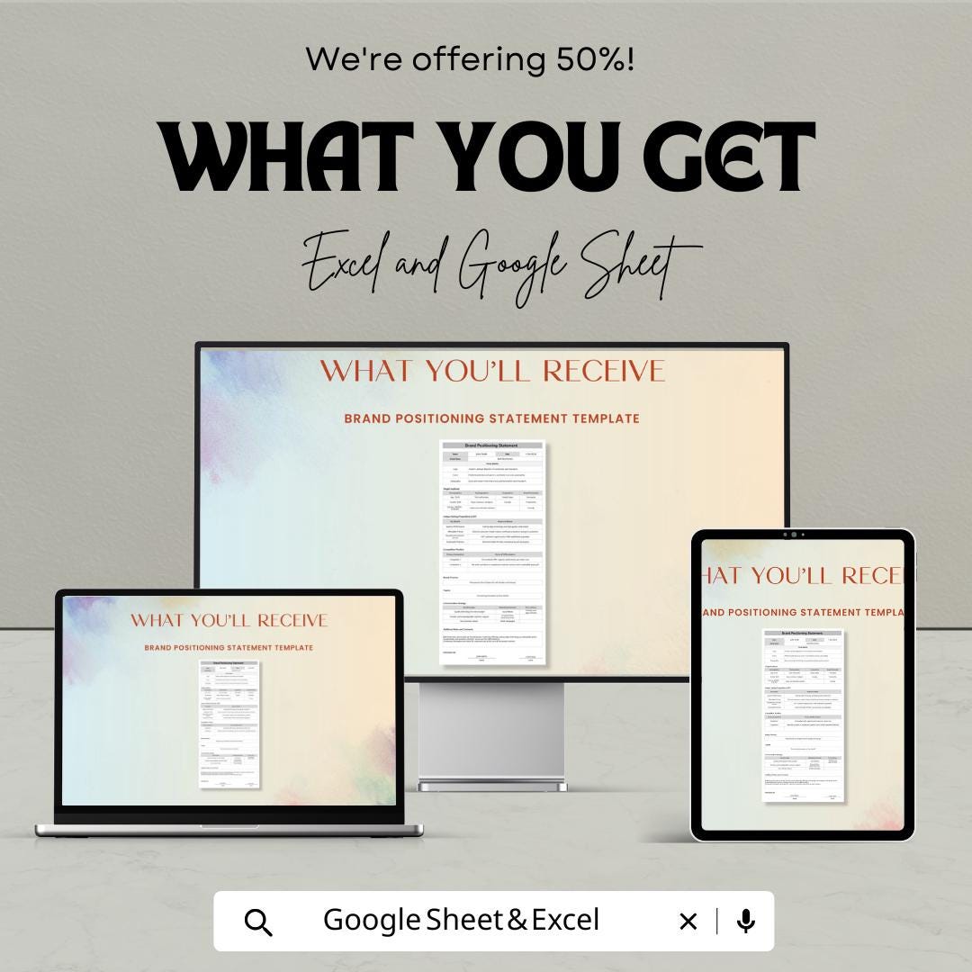 Brand Positioning Statement Template | Google Sheets & Excel | Brand Strategy Planner | Marketing Identity Sheet | Editable Business Tool