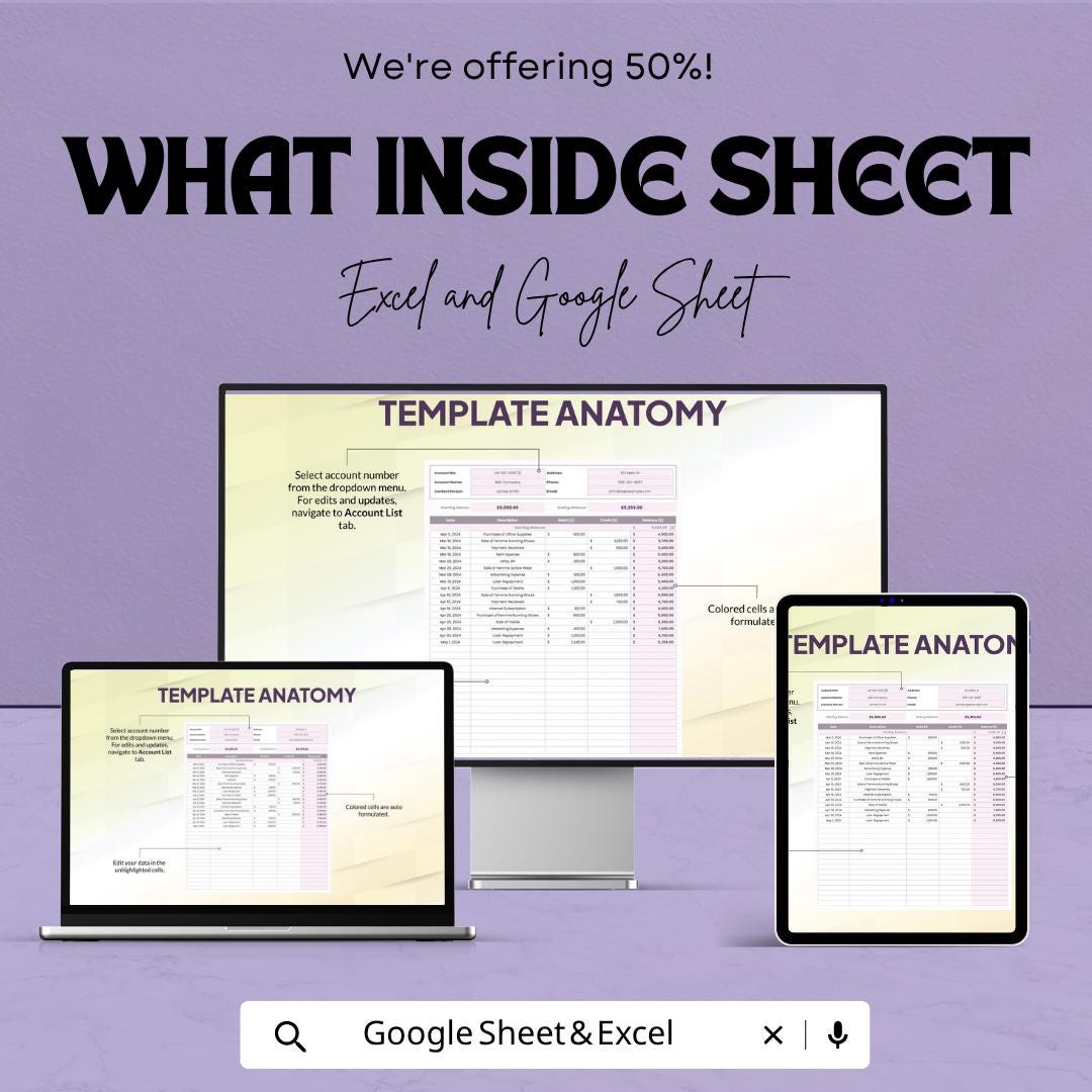 Ledger Workbook Template | Accounting Ledger Spreadsheet | Bookkeeping Tracker Template | Excel & Google Sheets |