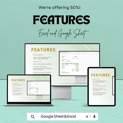 Simple Delivery Receipt Sheet – Excel & Google Sheets, 50% OFF – Track Deliveries, Itemized List, Payment Confirmation, Editable Template